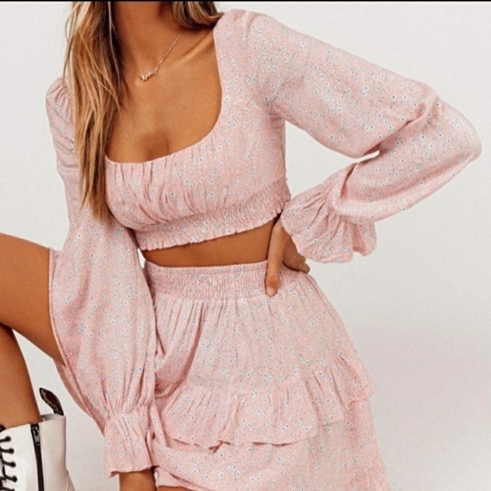 PRINCESS POLLY Pink Floral Susanna Balloon Sleeve Crop Top Boho Feminine Sz 8